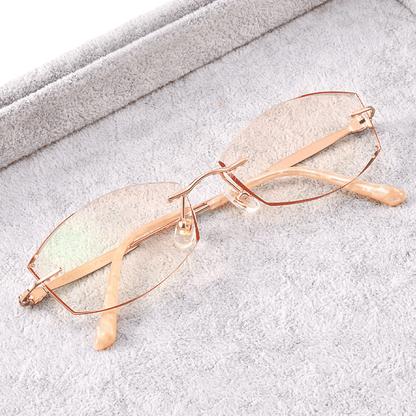 PRE003 is constructed from sophisticated metal, super lightweight and comfortable. Adorned with elegant flower-pattern decorated temple arms and tinted lenses, beautiful diamond-cut lens with rhinestone embellishment, perfect for your style.