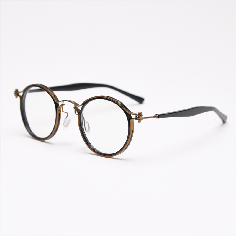 Featuring MieMie PRO003 modern steampunk round frame accented with metal stripes. Made from a seamless blend of lightweight acetate and sturdy metal, comes in 5 color: Black Tortoise, Bronze, Gold, Silver & Red. Multifunction all-in-one lenses. Embody sophistication and enhance any outfit.