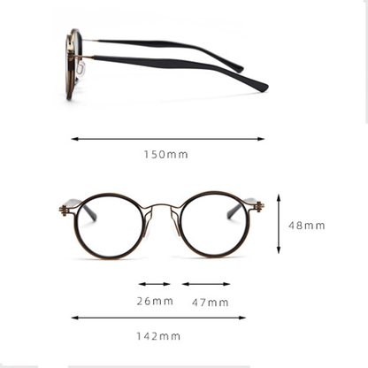 Featuring MieMie PRO003 modern steampunk round frame accented with metal stripes. Made from a seamless blend of lightweight acetate and sturdy metal, comes in 5 color: Black Tortoise, Bronze, Gold, Silver & Red. Multifunction all-in-one lenses. Embody sophistication and enhance any outfit.