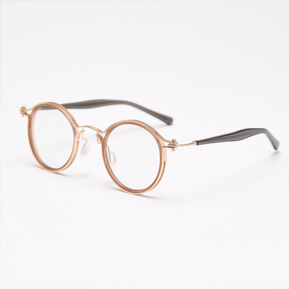 Featuring MieMie PRO003 modern steampunk round frame accented with metal stripes. Made from a seamless blend of lightweight acetate and sturdy metal, comes in 5 color: Black Tortoise, Bronze, Gold, Silver & Red. Multifunction all-in-one lenses. Embody sophistication and enhance any outfit.