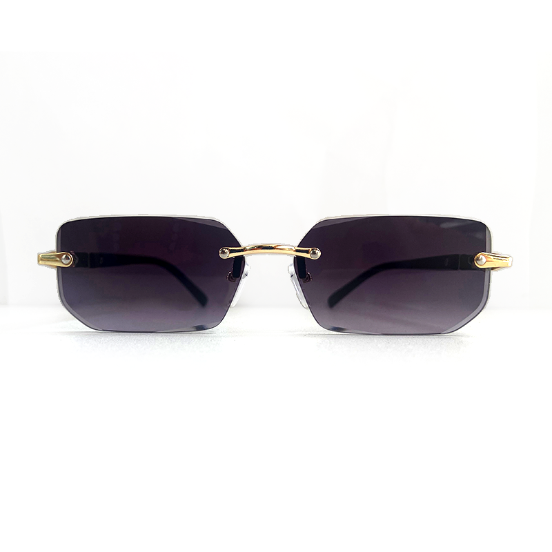 MieMie SSQ007 Rectangle rimless sunglasses feature with polished and sophisticated metal and detail cut lenses. This lightweight frame is functional eyewear without any unnecessary embellishments. For added durability, it comes with impact-resistant polycarbonate lenses. Comes in 6 colors: Purple, Apricot, Black, Brown, Blue, Green