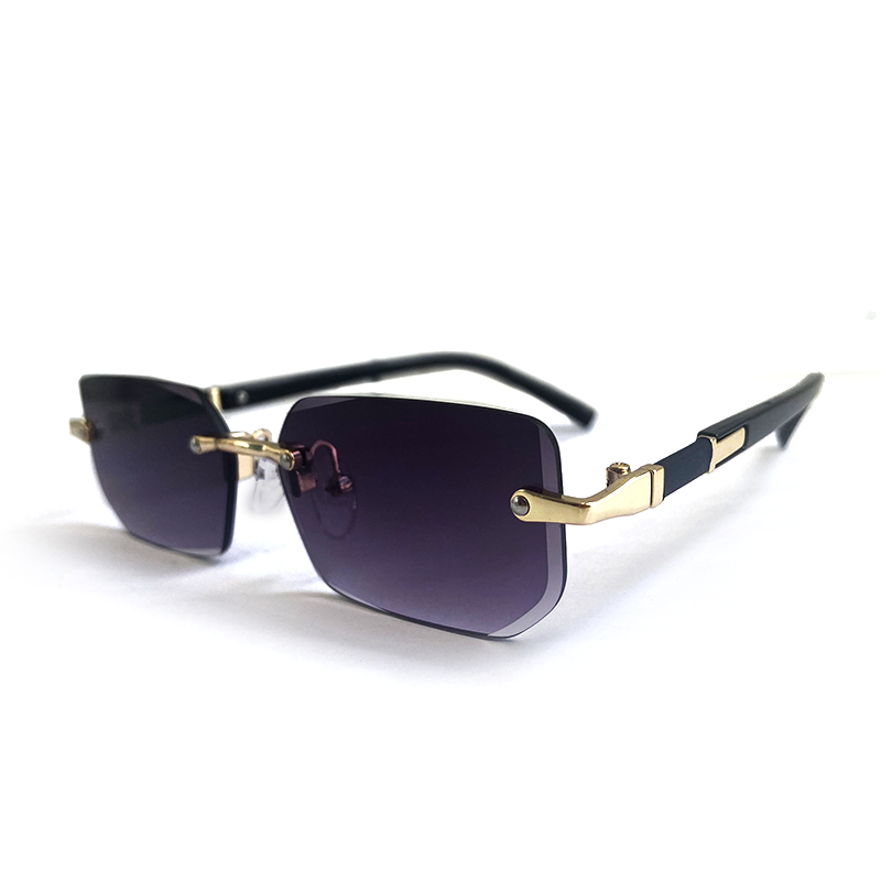 MieMie SSQ007 Rectangle rimless sunglasses feature with polished and sophisticated metal and detail cut lenses. This lightweight frame is functional eyewear without any unnecessary embellishments. For added durability, it comes with impact-resistant polycarbonate lenses. Comes in 6 colors: Purple, Apricot, Black, Brown, Blue, Green