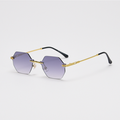 MieMie Polygon Sunglasses SPG001, well-crafted 18k gold metal, a distinctive rim-less design, and a unique geometry style that adds a unique flair to your look. With UV400 protection, they provide excellent defense against harmful rays. Available 9 colors in pink, black, coffee, green, clear, blue, navy, purple, red