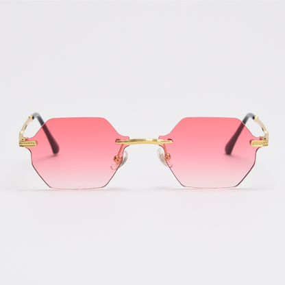 MieMie Polygon Sunglasses SPG001, well-crafted 18k gold metal, a distinctive rim-less design, and a unique geometry style that adds a unique flair to your look. With UV400 protection, they provide excellent defense against harmful rays. Available 9 colors in pink, black, coffee, green, clear, blue, navy, purple, red