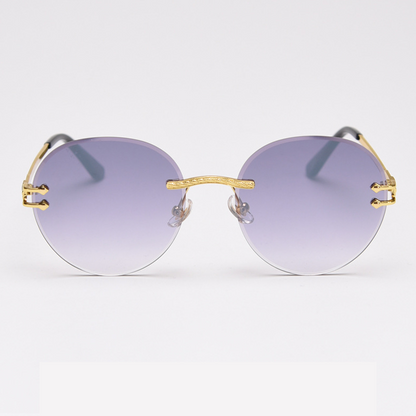 MieMie SR007 sunglasses crafted 18k gold metal temple and a distinctive rimless design, that enhances your look with flair. Equipped with UV400 protection, these sunglasses offer exceptional defense against harmful rays, comes in pink, black, coffee, purple, navy, wine red, clear color