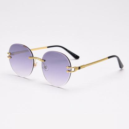 MieMie SR007 sunglasses crafted 18k gold metal temple and a distinctive rimless design, that enhances your look with flair. Equipped with UV400 protection, these sunglasses offer exceptional defense against harmful rays, comes in pink, black, coffee, purple, navy, wine red, clear color