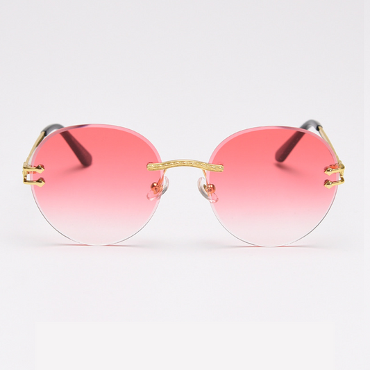 MieMie SR007 sunglasses crafted 18k gold metal temple and a distinctive rimless design, that enhances your look with flair. Equipped with UV400 protection, these sunglasses offer exceptional defense against harmful rays, comes in pink, black, coffee, purple, navy, wine red, clear color