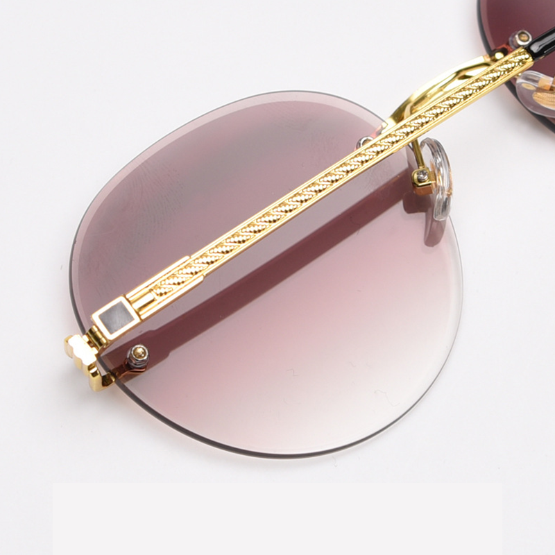 MieMie SR007 sunglasses crafted 18k gold metal temple and a distinctive rimless design, that enhances your look with flair. Equipped with UV400 protection, these sunglasses offer exceptional defense against harmful rays, comes in pink, black, coffee, purple, navy, wine red, clear color