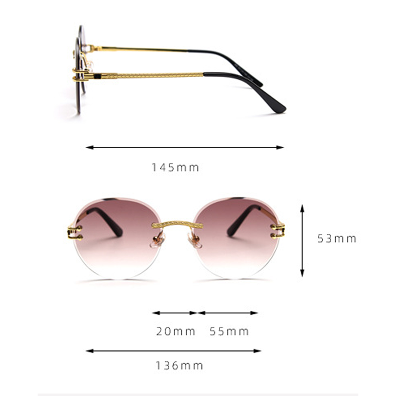 MieMie SR007 sunglasses crafted 18k gold metal temple and a distinctive rimless design, that enhances your look with flair. Equipped with UV400 protection, these sunglasses offer exceptional defense against harmful rays, comes in pink, black, coffee, purple, navy, wine red, clear color