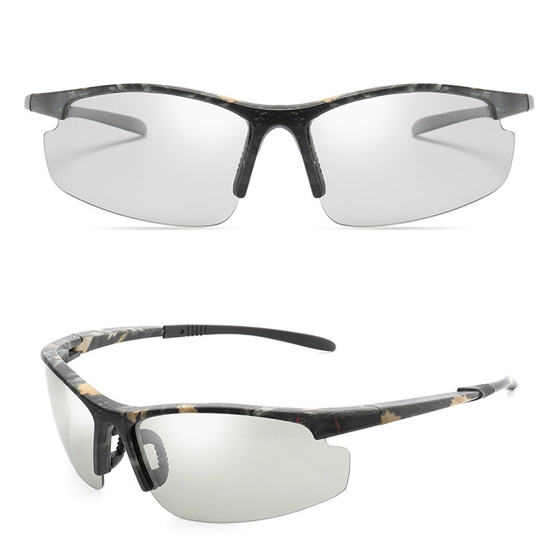 Explore the outdoors with our men's camouflage photochromic polarized sunglasses. Perfect for cycling and other outdoor activities, these sunglasses adjust to UV light, reducing glare and enhancing clarity. Enjoy high-definition vision and UV protection in a stylish design.