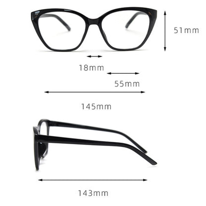 MieMie trendy cat-eye glasses in various colors including brown, coffee, green, pink, blue, grey, tortoise, matte and glossy black, white, and oat milk, all with TR90 frames for stylish everyday wear. Equipped with ALL-IN-ONE lenses featuring Anti-blue, Anti-allergic, scratch-resistant, anti-glare, and oil-resistant coatings.