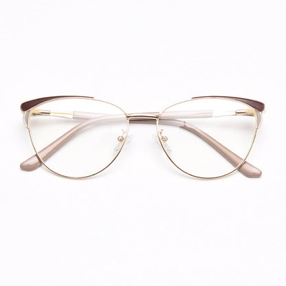 PC007-Crafted from stunning polished metal material, with butterfly cat-eye design and comfortable temple arms, a must-have accessory on any occasion. Available with ALL-IN-ONE lenses including blue light protection. Comes in 6 colors: Purple, Pink, Apricot, Green, Brown & Black. Perfect for prescription or fashion wear!