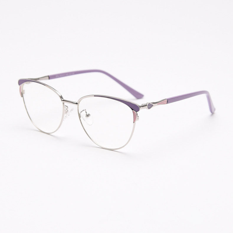 PC007-Crafted from stunning polished metal material, with butterfly cat-eye design and comfortable temple arms, a must-have accessory on any occasion. Available with ALL-IN-ONE lenses including blue light protection. Comes in 6 colors: Purple, Pink, Apricot, Green, Brown & Black. Perfect for prescription or fashion wear!