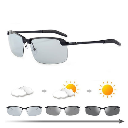 Discover MieMie's photochromic polarized sunglasses, perfect for driving day or night. These men's glasses adapt to light conditions, reducing glare with UV400 protection. Available in black, gray, and silver. Ideal for drivers seeking comfort and eye safety.
