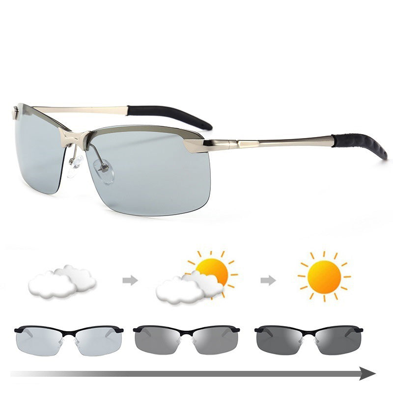 Discover MieMie's photochromic polarized sunglasses, perfect for driving day or night. These men's glasses adapt to light conditions, reducing glare with UV400 protection. Available in black, gray, and silver. Ideal for drivers seeking comfort and eye safety.
