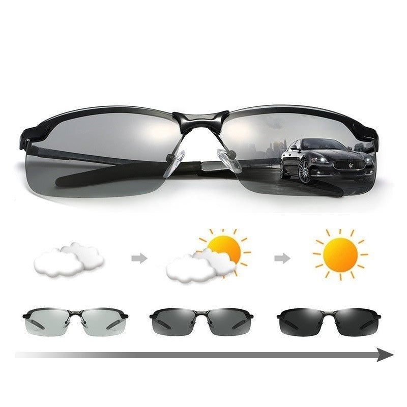 Discover MieMie's photochromic polarized sunglasses, perfect for driving day or night. These men's glasses adapt to light conditions, reducing glare with UV400 protection. Available in black, gray, and silver. Ideal for drivers seeking comfort and eye safety.
