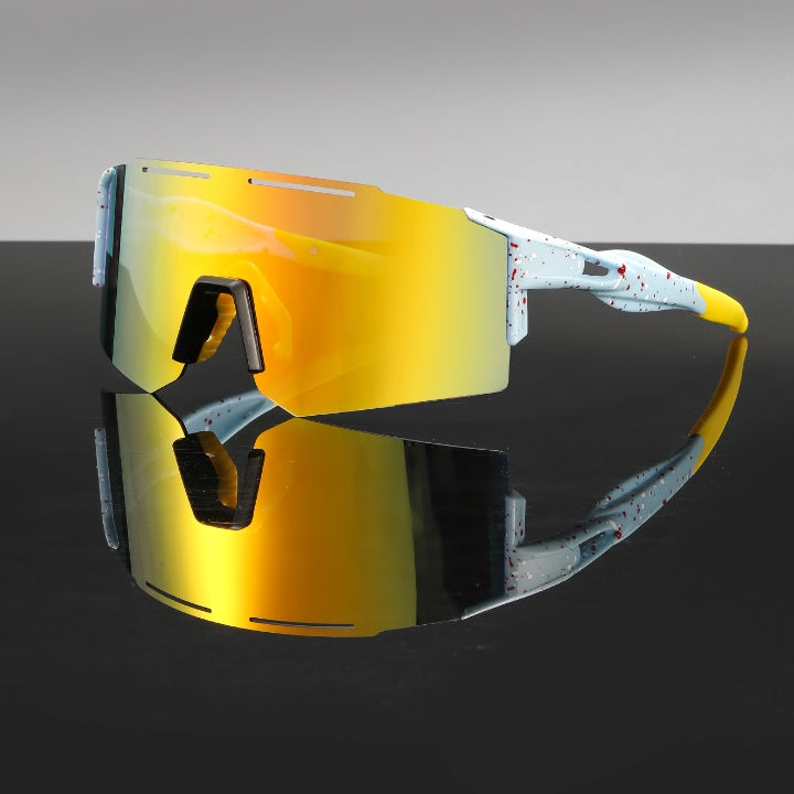 MieMie SP06 sports sunglasses---for a protection against UV400 sun rays to enhance visibility and reduce glare. Photochromic function to deal with any weather condition, unparalleled performance with our premium, designed for athletes and outdoor enthusiasts. Gear up for your next adventure with sport sunglasses. Available in 8 colors: White Red, Light Blue, White, Blue, Orange, Black Blue, White Blue, Yellow