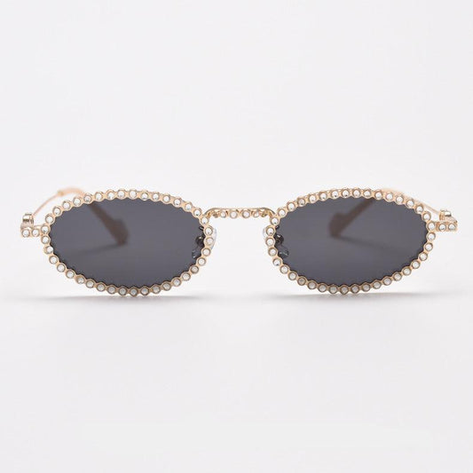 MieMie SR006 Round Oval Stylish Sunglasses, made from metal with a distinctive diamond rhinestone design. Equipped with polarized UV400 protection, these sunglasses offer exceptional defense against harmful rays, available in gold and silver color.