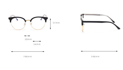 MieMie trendy PR006 round semi-rim browline eyeglasses frames, perfect for men and women. Lightweight TR90 material and stylish, available in colors like Orange, Black, Grey, Clear. Features ALL-IN-ONE lenses with multi-layer coatings: Anti-blue, Anti-allergic, Anti-scratch, Anti-glare, and Oil-resistant.