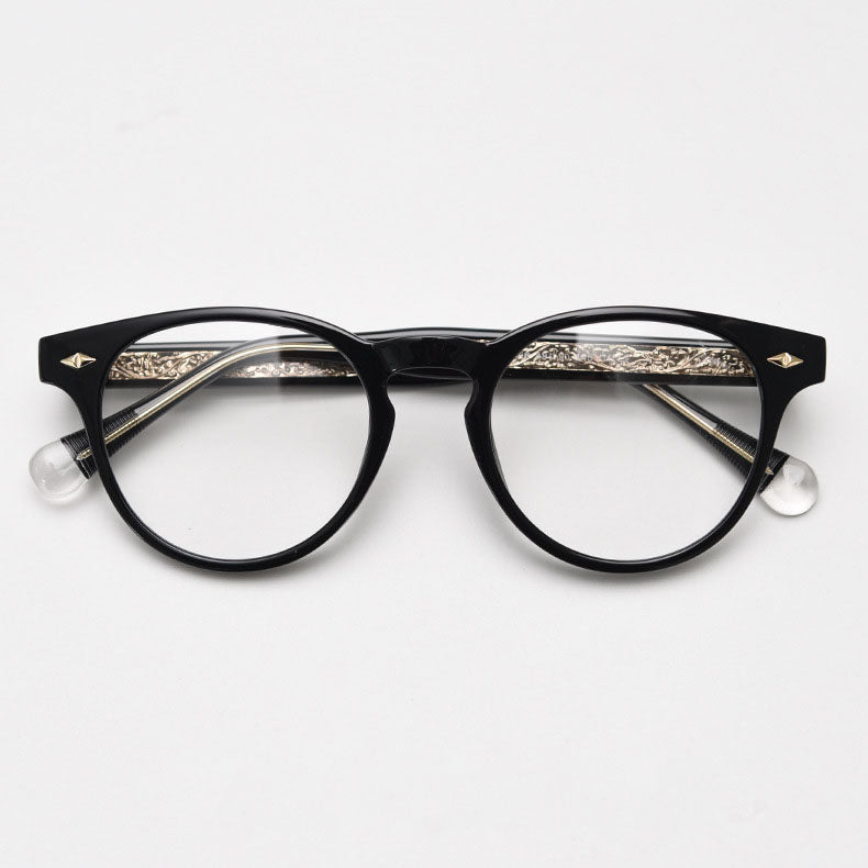 MieMie PR008 round vintage eyeglasses frame, perfect for a stylish look. These small, lightweight frames made from TR90 material. Features ALL-IN-ONE lenses with multi-coating benefits like Anti-blue, Anti-scratch, and more, at no extra cost. Available in 5 colors: Black, Clear, Green, Grey, Brown