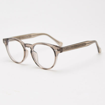 MieMie PR008 round vintage eyeglasses frame, perfect for a stylish look. These small, lightweight frames made from TR90 material. Features ALL-IN-ONE lenses with multi-coating benefits like Anti-blue, Anti-scratch, and more, at no extra cost. Available in 5 colors: Black, Clear, Green, Grey, Brown