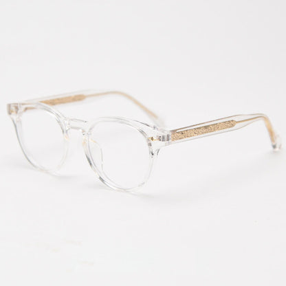 MieMie PR008 round vintage eyeglasses frame, perfect for a stylish look. These small, lightweight frames made from TR90 material. Features ALL-IN-ONE lenses with multi-coating benefits like Anti-blue, Anti-scratch, and more, at no extra cost. Available in 5 colors: Black, Clear, Green, Grey, Brown