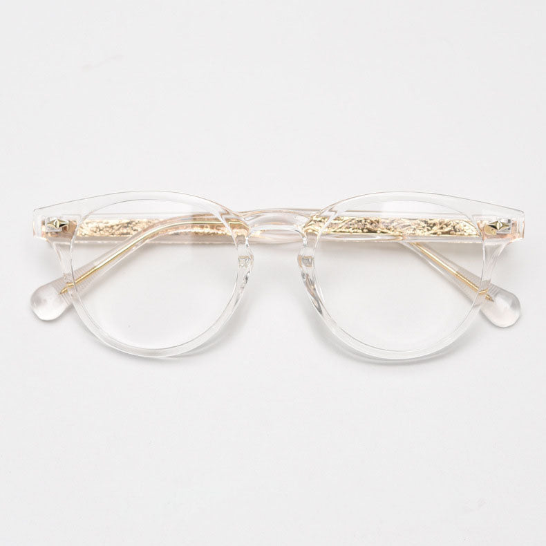 MieMie PR008 round vintage eyeglasses frame, perfect for a stylish look. These small, lightweight frames made from TR90 material. Features ALL-IN-ONE lenses with multi-coating benefits like Anti-blue, Anti-scratch, and more, at no extra cost. Available in 5 colors: Black, Clear, Green, Grey, Brown