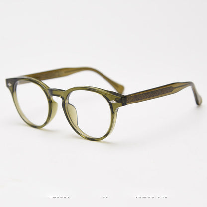 MieMie PR008 round vintage eyeglasses frame, perfect for a stylish look. These small, lightweight frames made from TR90 material. Features ALL-IN-ONE lenses with multi-coating benefits like Anti-blue, Anti-scratch, and more, at no extra cost. Available in 5 colors: Black, Clear, Green, Grey, Brown