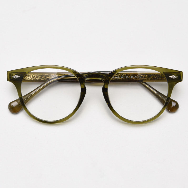 MieMie PR008 round vintage eyeglasses frame, perfect for a stylish look. These small, lightweight frames made from TR90 material. Features ALL-IN-ONE lenses with multi-coating benefits like Anti-blue, Anti-scratch, and more, at no extra cost. Available in 5 colors: Black, Clear, Green, Grey, Brown