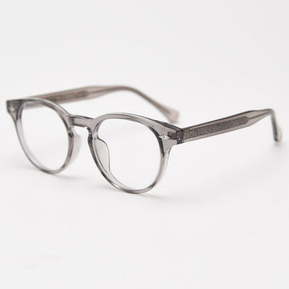 MieMie PR008 round vintage eyeglasses frame, perfect for a stylish look. These small, lightweight frames made from TR90 material. Features ALL-IN-ONE lenses with multi-coating benefits like Anti-blue, Anti-scratch, and more, at no extra cost. Available in 5 colors: Black, Clear, Green, Grey, Brown