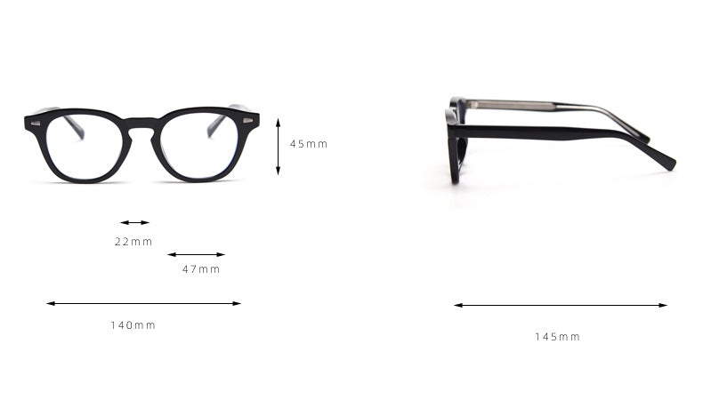 MieMie PR009 affordable TR90 material round vintage eyeglasses frame, perfect for a stylish look. Features ALL-IN-ONE lenses with multi-coating benefits like Anti-blue, Anti-scratch, and more, at no extra cost. Available in 6 colors: Blue Tortoise, Orange, Gradient Black, Grey, Clear, Brown