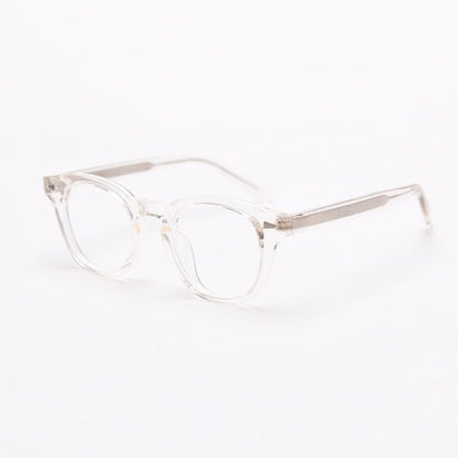 MieMie PR009 affordable TR90 material round vintage eyeglasses frame, perfect for a stylish look. Features ALL-IN-ONE lenses with multi-coating benefits like Anti-blue, Anti-scratch, and more, at no extra cost. Available in 6 colors: Blue Tortoise, Orange, Gradient Black, Grey, Clear, Brown