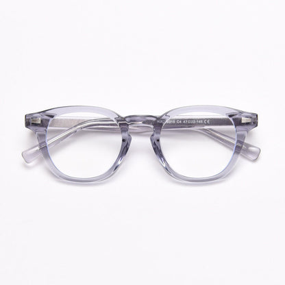 MieMie PR009 affordable TR90 material round vintage eyeglasses frame, perfect for a stylish look. Features ALL-IN-ONE lenses with multi-coating benefits like Anti-blue, Anti-scratch, and more, at no extra cost. Available in 6 colors: Blue Tortoise, Orange, Gradient Black, Grey, Clear, Brown