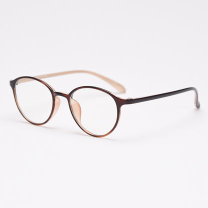 MieMie TR90 thin oval eyeglass frames available in multiple colors, including Black, Red Wine, Blue, Grey, Brown, Sky Blue, Oat Milk, Dark Brown, and Tortoise. Features ALL-IN-ONE lenses with multi-coating benefits: Anti-blue, Anti-allergic, Anti-scratch, Anti-glare, and Oil-resistant, suitable for both prescription and fashion wear.