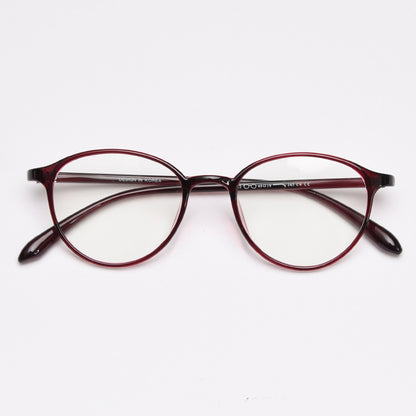 MieMie TR90 thin oval eyeglass frames available in multiple colors, including Black, Red Wine, Blue, Grey, Brown, Sky Blue, Oat Milk, Dark Brown, and Tortoise. Features ALL-IN-ONE lenses with multi-coating benefits: Anti-blue, Anti-allergic, Anti-scratch, Anti-glare, and Oil-resistant, suitable for both prescription and fashion wear.