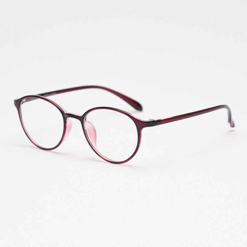 MieMie TR90 thin oval eyeglass frames available in multiple colors, including Black, Red Wine, Blue, Grey, Brown, Sky Blue, Oat Milk, Dark Brown, and Tortoise. Features ALL-IN-ONE lenses with multi-coating benefits: Anti-blue, Anti-allergic, Anti-scratch, Anti-glare, and Oil-resistant, suitable for both prescription and fashion wear.