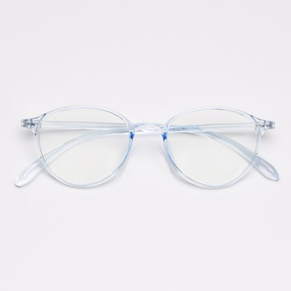 MieMie TR90 thin oval eyeglass frames available in multiple colors, including Black, Red Wine, Blue, Grey, Brown, Sky Blue, Oat Milk, Dark Brown, and Tortoise. Features ALL-IN-ONE lenses with multi-coating benefits: Anti-blue, Anti-allergic, Anti-scratch, Anti-glare, and Oil-resistant, suitable for both prescription and fashion wear.