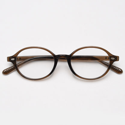 MieMie Affordable light TR90 vintage oval eyeglass frame, brown, black, gray, green, khaki, tortoise, featuring ALL-IN-ONE multi-coated lenses for anti-blue, anti-scratch, and oil-resistant protection.