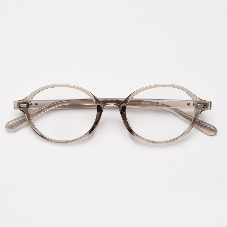 MieMie Affordable light TR90 vintage oval eyeglass frame, brown, black, gray, green, khaki, tortoise, featuring ALL-IN-ONE multi-coated lenses for anti-blue, anti-scratch, and oil-resistant protection.