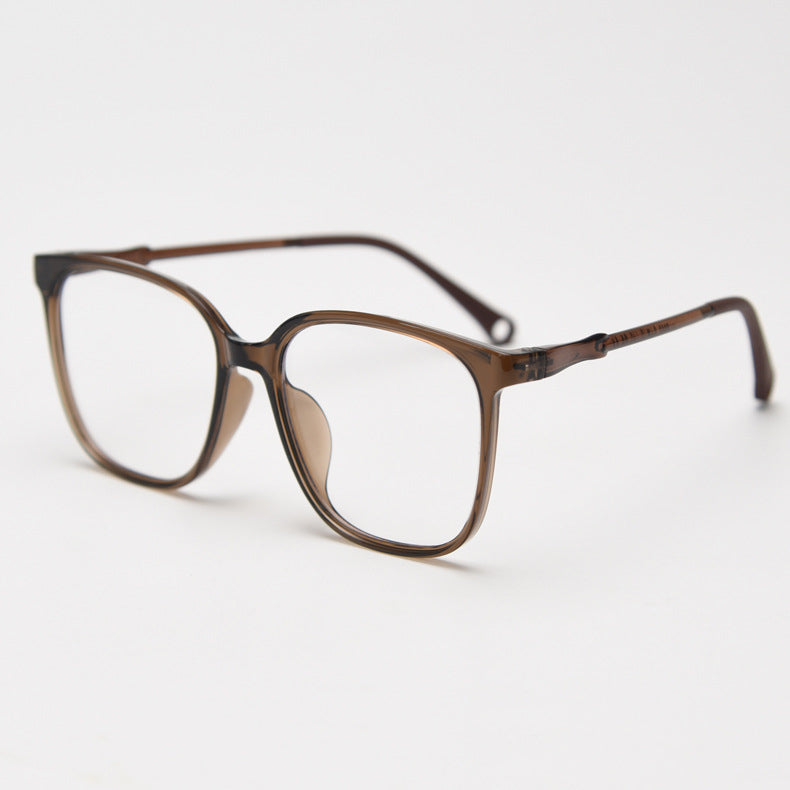 MieMie TR90 thin-frame square glasses with elegant temple details, available in Brown, Gradient Brown, Green, Gradient Black, Grey, Tortoise, Black, and Coffee. Features ALL-IN-ONE lenses with Anti-blue, Anti-scratch, Anti-glare, Anti-allergic, and Oil-resistant multi-coating, providing a stylish and protective eyewear choice for both fashion and prescription needs.