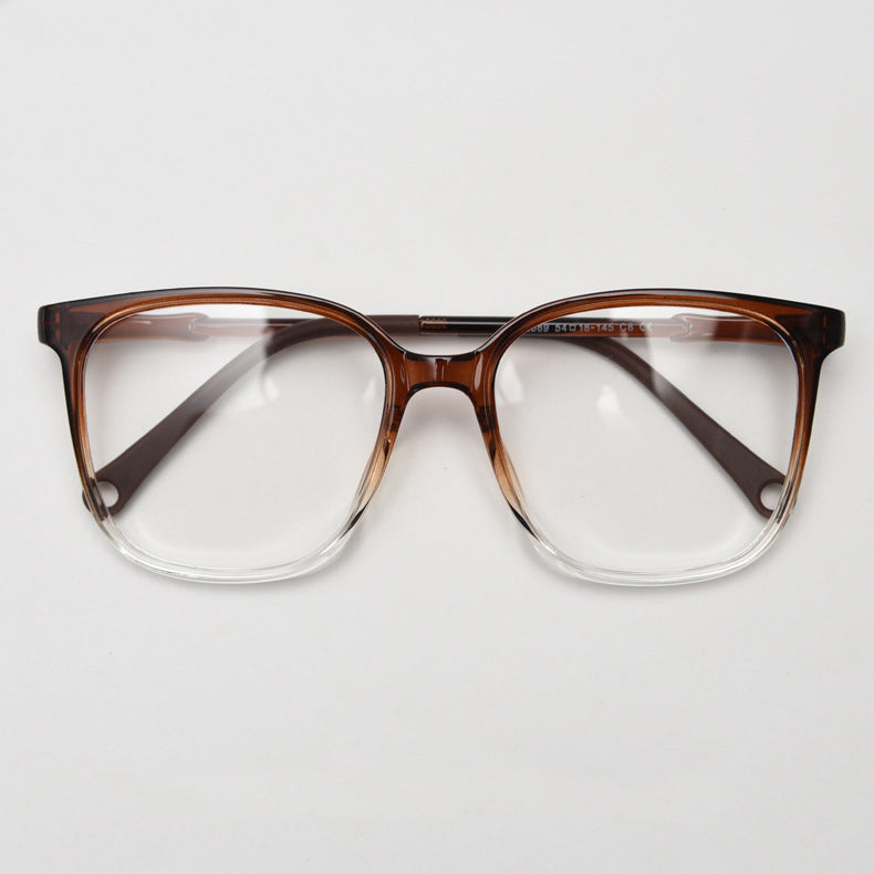 MieMie TR90 thin-frame square glasses with elegant temple details, available in Brown, Gradient Brown, Green, Gradient Black, Grey, Tortoise, Black, and Coffee. Features ALL-IN-ONE lenses with Anti-blue, Anti-scratch, Anti-glare, Anti-allergic, and Oil-resistant multi-coating, providing a stylish and protective eyewear choice for both fashion and prescription needs.