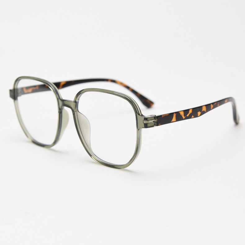 MieMie affordable TR90 PSQ010 Square oversized eyeglass frames in multiple colors, including Brown, Coffee, Green, Grey, Tortoise, and Matte Black. Features ALL-IN-ONE lenses with multi-coating benefits like Anti-blue, Anti-scratch, Anti-glare, Anti-allergic, and Oil-resistant, offering a stylish and face-slimming look.