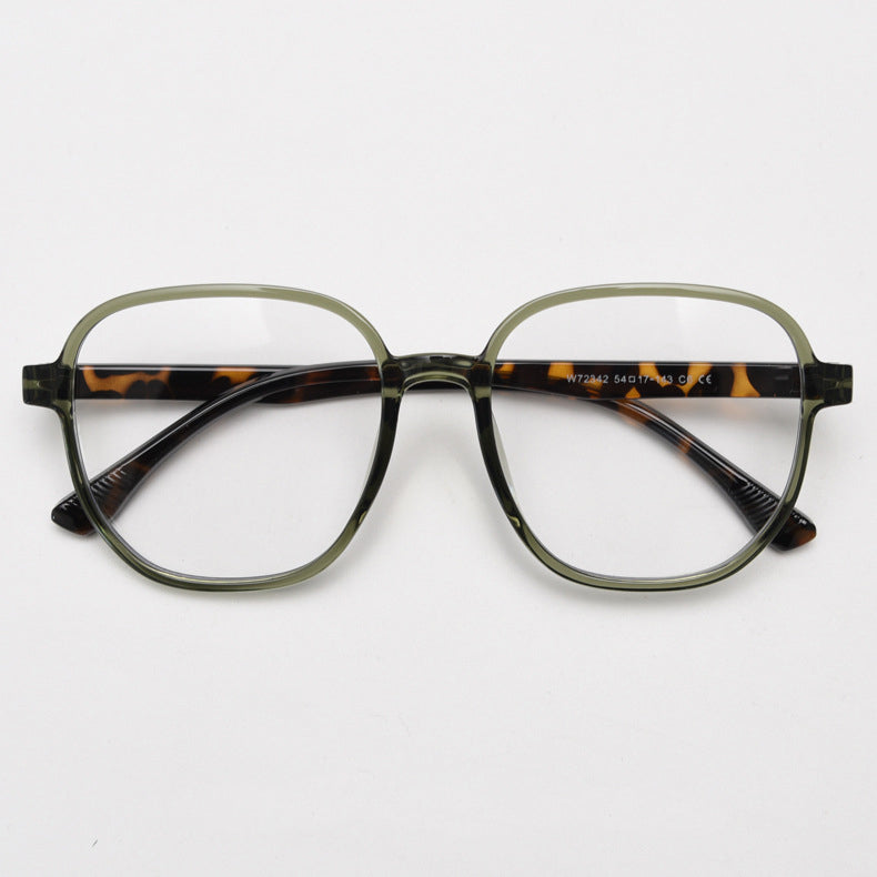 MieMie affordable TR90 PSQ010 Square oversized eyeglass frames in multiple colors, including Brown, Coffee, Green, Grey, Tortoise, and Matte Black. Features ALL-IN-ONE lenses with multi-coating benefits like Anti-blue, Anti-scratch, Anti-glare, Anti-allergic, and Oil-resistant, offering a stylish and face-slimming look.