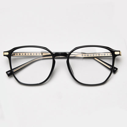 MieMie TR90 square glasses with elegant metal accents, available in Black-Gold, Black-Silver, Gradient Grey, Brown, and Coffee. Featuring ALL-IN-ONE lenses with Anti-blue, Anti-glare, and Anti-scratch coatings, perfect for vision correction or style.