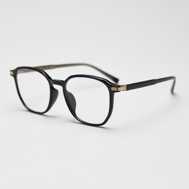 MieMie TR90 square glasses with elegant metal accents, available in Black-Gold, Black-Silver, Gradient Grey, Brown, and Coffee. Featuring ALL-IN-ONE lenses with Anti-blue, Anti-glare, and Anti-scratch coatings, perfect for vision correction or style.