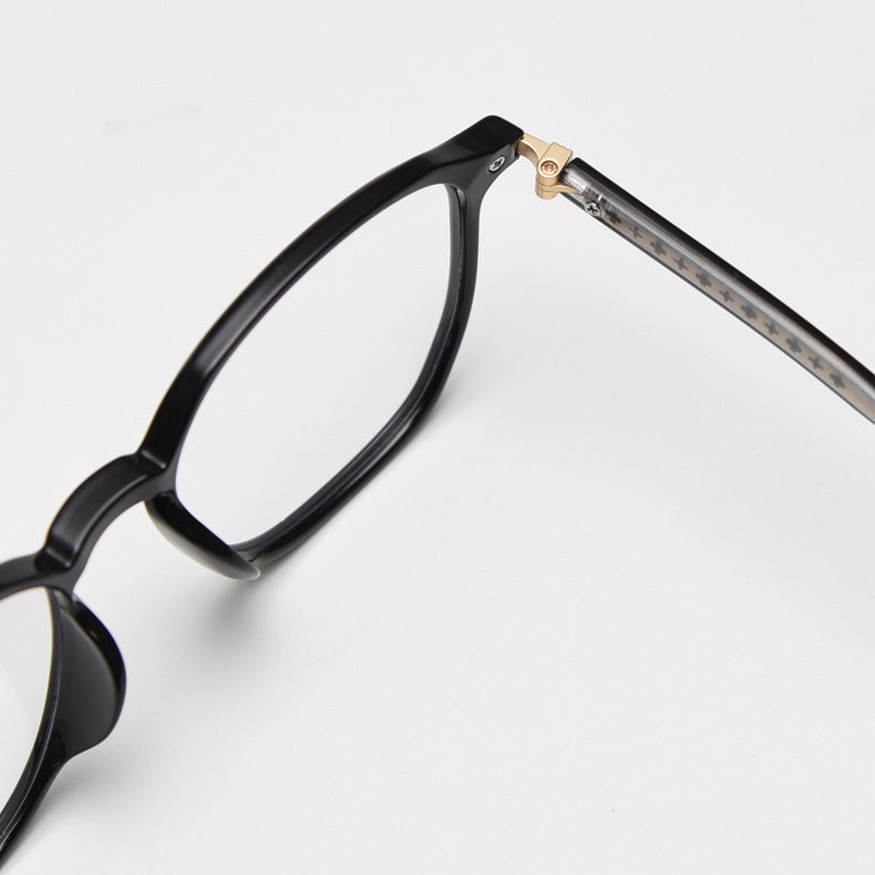 MieMie TR90 square glasses with elegant metal accents, available in Black-Gold, Black-Silver, Gradient Grey, Brown, and Coffee. Featuring ALL-IN-ONE lenses with Anti-blue, Anti-glare, and Anti-scratch coatings, perfect for vision correction or style.