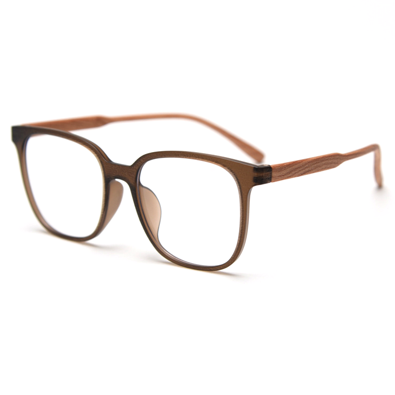 MieMie PSQ003 Wooden-Texture Square Prescription Glasses — in various colors: Leopard Tortoise, Coffee, Brown, Black, Green & Grey classic shape design with unique wooden texture, designed for both men and women. Customized for nearsightedness, farsightedness, and astigmatism, 6-in-one lens package including anti-blue. Durable TR90 frame, lightweight, flexible, and impact-resistant properties. Your vision and style with our eyewear.