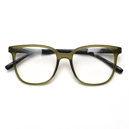 MieMie PSQ003 Wooden-Texture Square Prescription Glasses — in various colors: Leopard Tortoise, Coffee, Brown, Black, Green & Grey classic shape design with unique wooden texture, designed for both men and women. Customized for nearsightedness, farsightedness, and astigmatism, 6-in-one lens package including anti-blue. Durable TR90 frame, lightweight, flexible, and impact-resistant properties. Your vision and style with our eyewear.