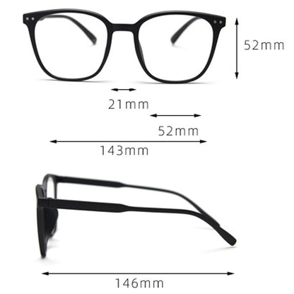 MieMie affordable TR90 wood-textured oversized eyeglass frames in multiple colors, including Brown, Coffee, Green, Grey, Tortoise, and Matte Black. Features ALL-IN-ONE lenses with multi-coating benefits like Anti-blue, Anti-scratch, Anti-glare, Anti-allergic, and Oil-resistant, offering a stylish and face-slimming look.