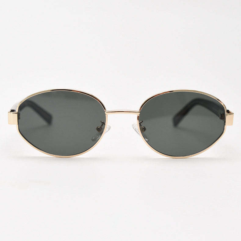 MieMie SR003 Round Oval sunglasses is crafted with lightweight and polished metal frames, featuring UV400 protection function a leather-decorated design, effortlessly complementing any outfit. With their street-style flair, perfect for making a fashionable statement. Available in 3 colors: Tortoise, Black &amp; Silver